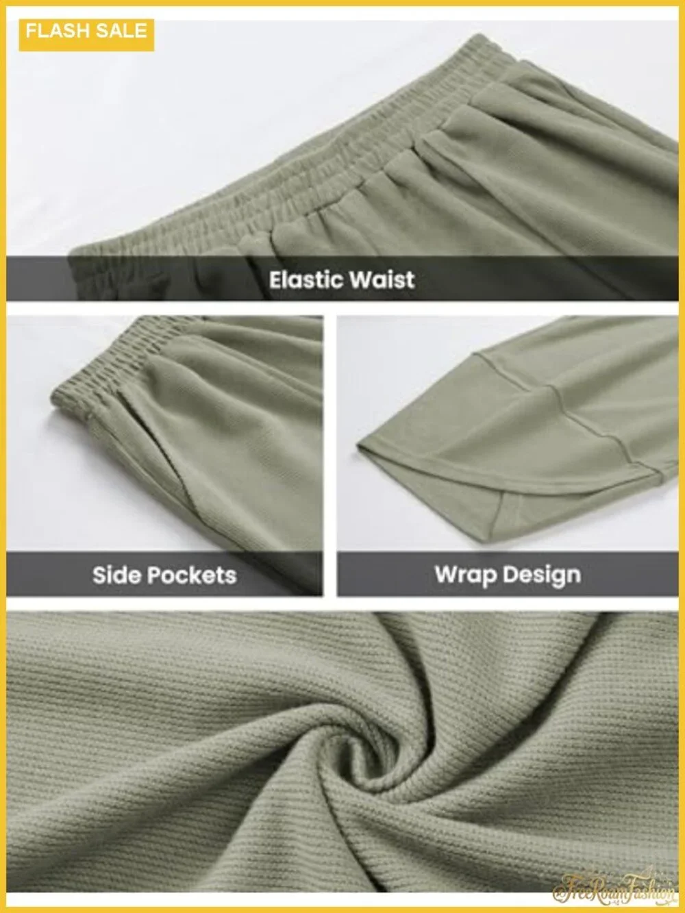 Womens Cotton Blend Wide Leg Pants Casual Loose Elastic Waist Palazzo Harem